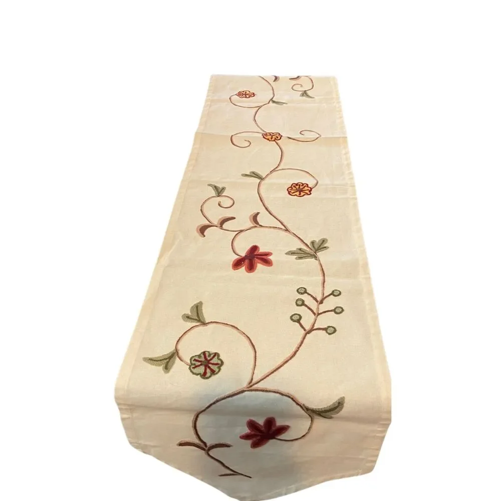 VTG Ethomes Japan Taro Home Handiwork Linen Table Runner Tassels 16x87